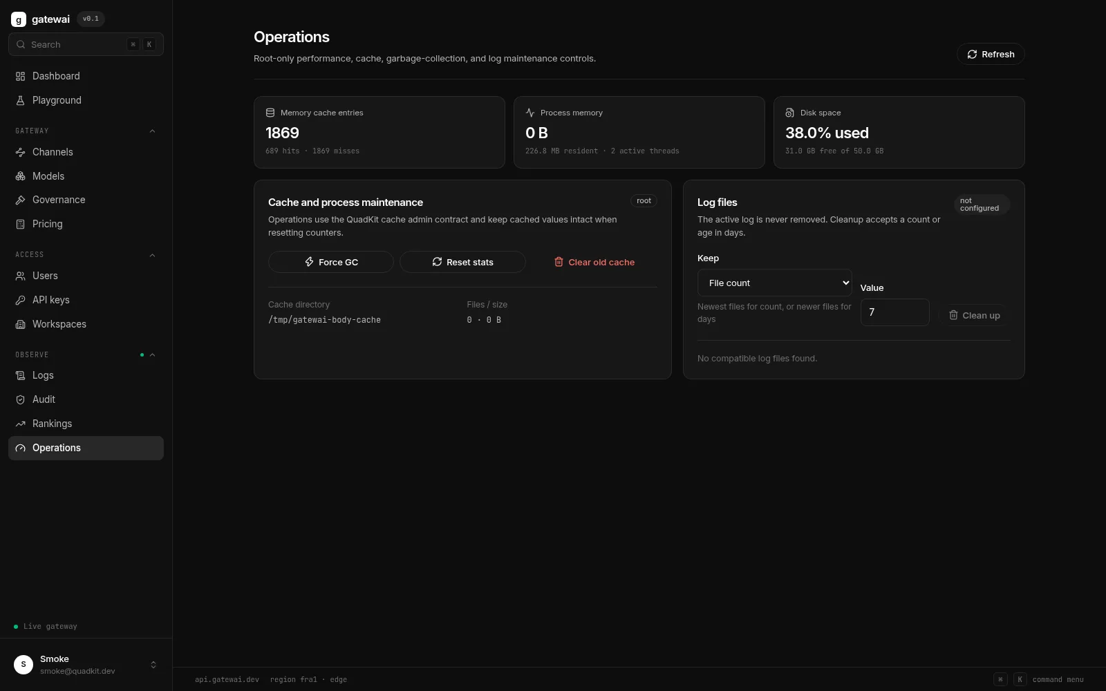 Gatewai console — Operations